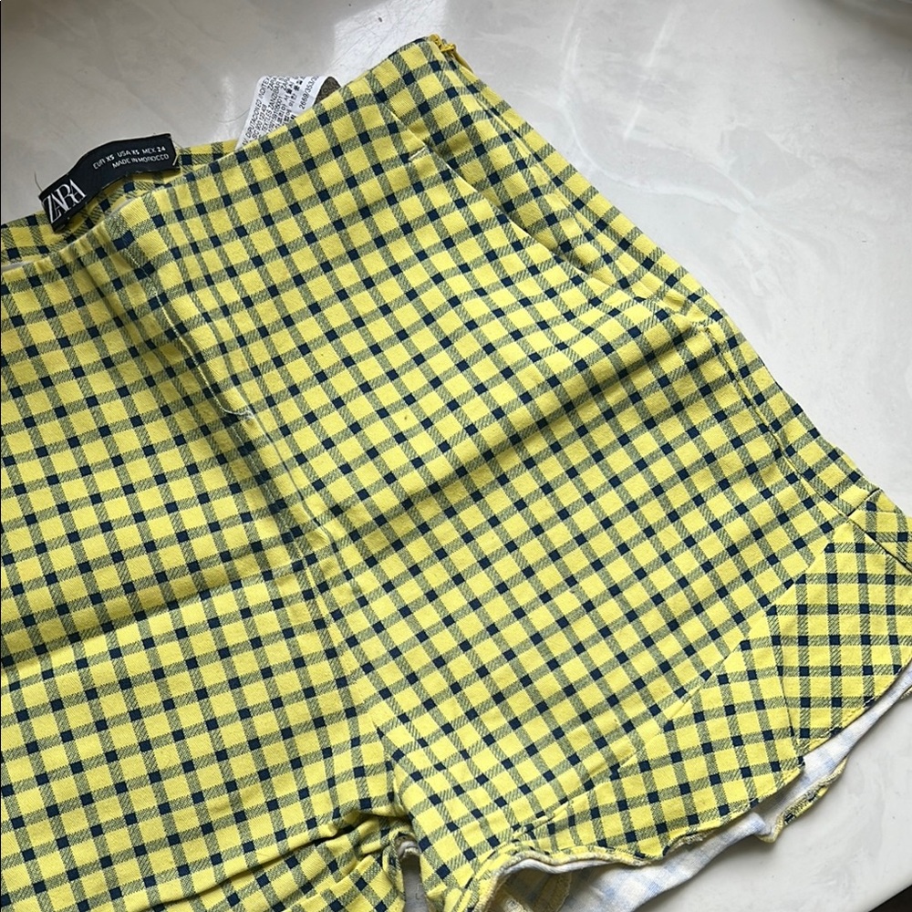 Zara Yellow Plaid Shorts